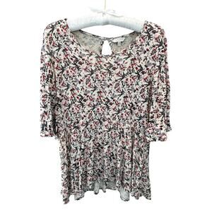 LUCKY BRAND | White Floral Peplum Blouse Top Boho Cottagecore | Medium